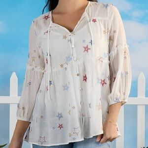 Hope Springs Embroidered Stars babydoll top Sz L